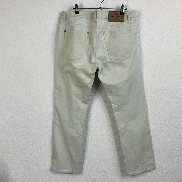 Etro Cotton Mint Branded Leather Straight Leg Denim Jeans - Picture 7 of 14